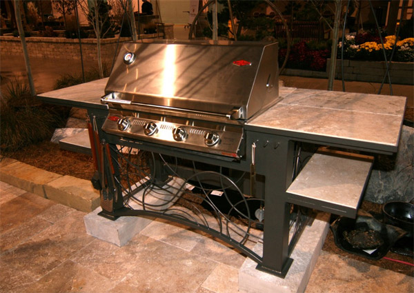 Gas Grill with Travertine Tile