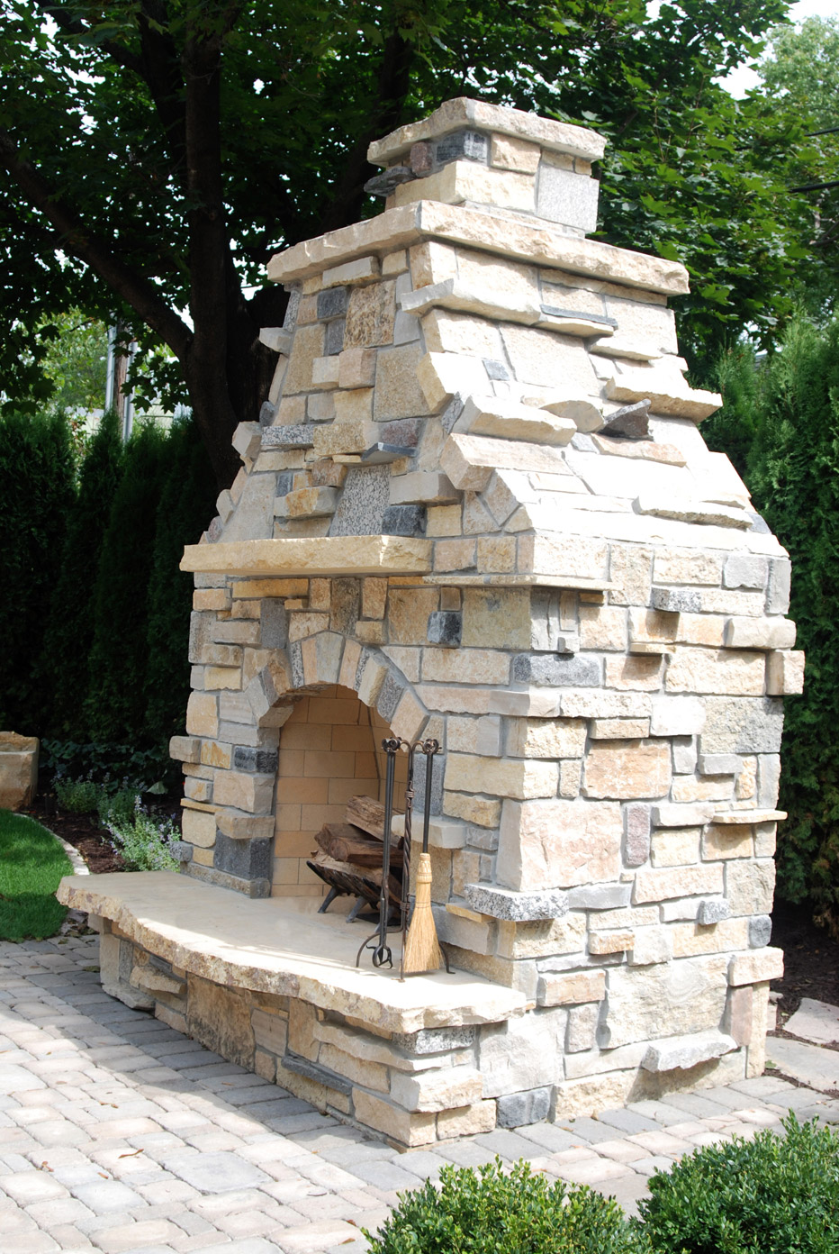 Stone Vertical Outdoor Fireplace