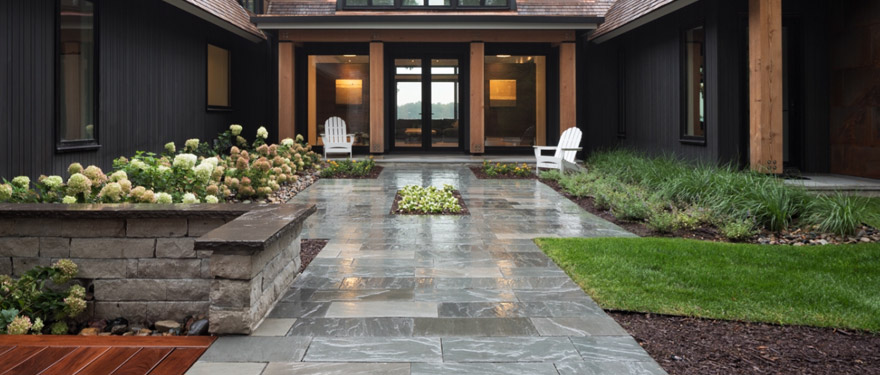 Tiled Front Entry Walking Path and Landscaping