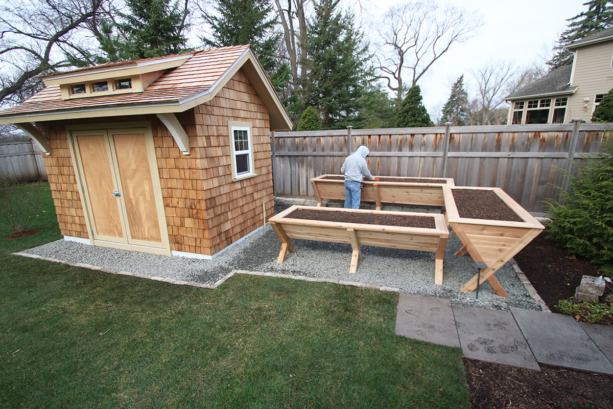 Custom cedar v-shaped raised planters in Edina, MN