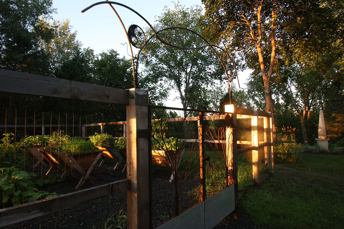 Custom Metal Gate on Cedar and Steel Garden Enclosure