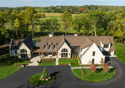 Aerial Orono Minnesota New Construction Front Entry and Circle Driveway
