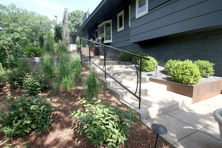 Completed and Updated New Staircase, Metal Railing, and Plantings