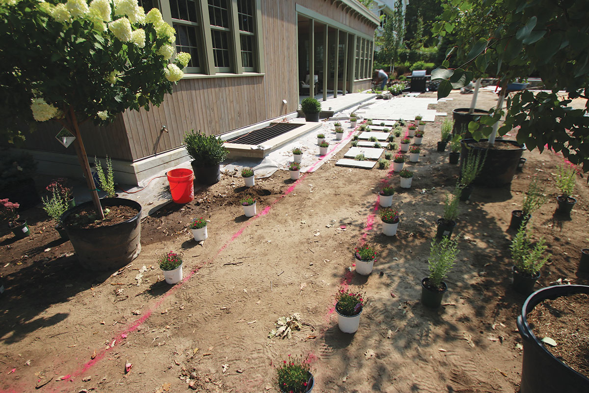 Installation of plantings along the back porch