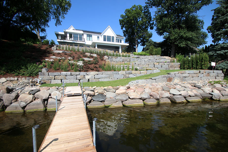 Finished Photo of New Retaining Walls and Shoreline for New Construction Home on Lake Minnetonka MN