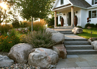 Landscaping Front Entry Boulders, Plants and Walkway in Prior Lake