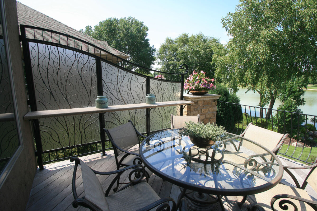 Metal and acrylic screenage installed on this deck for privacy on Lake Minnetonka, Minnesota