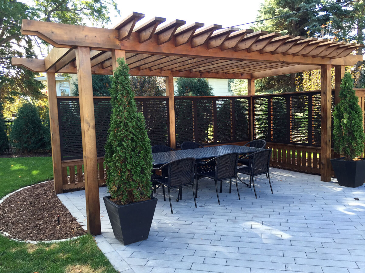 Outdeco Panels used in an arbor to screen and entertaining area in Edina, MN