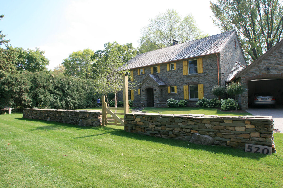 Dry Stacked Stone Wall at the Front Entrance of this Wayzata MN home