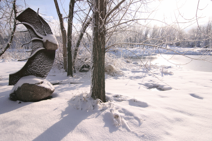 sunburst sculpture chilly snow day